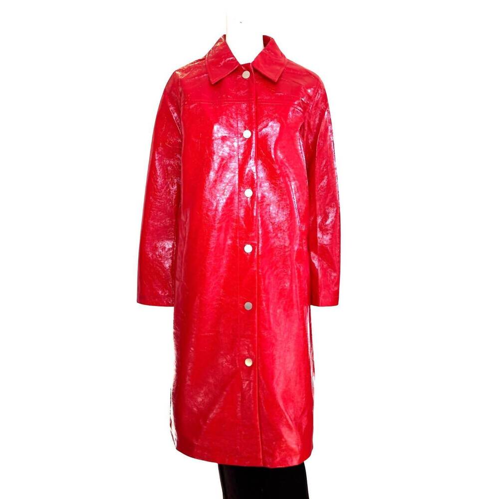 NEW T TAHARI women's patent leather coat in red